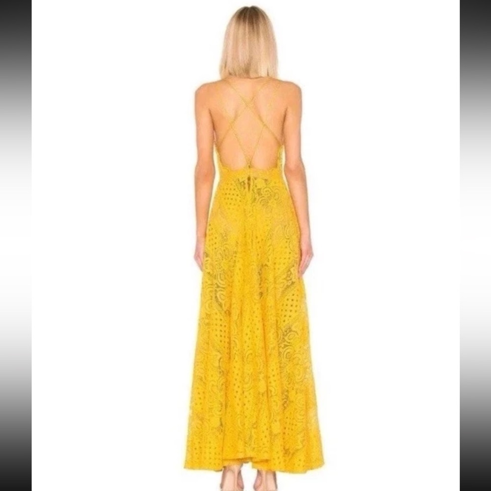 Michael Costello x Revolve Long Sexy Maxi Dress Sz Medium Yellow Lace - Picture 3 of 11